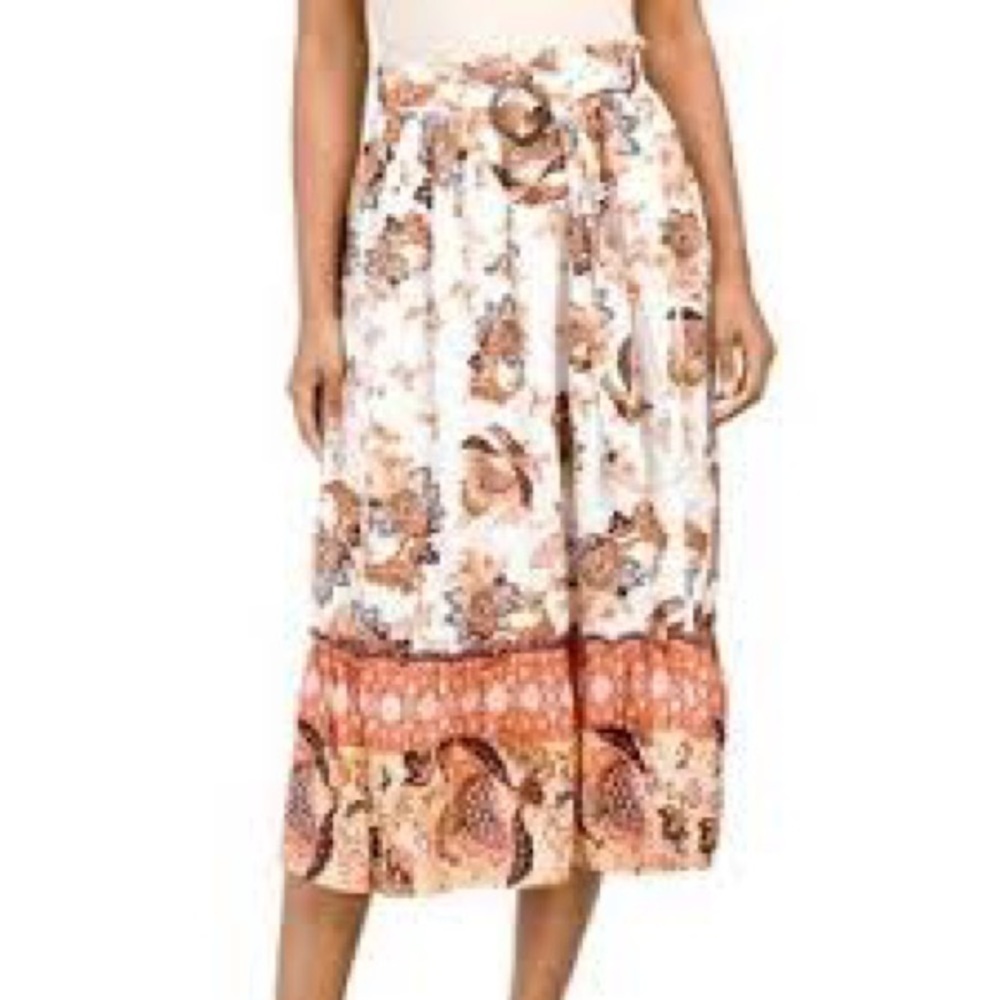 Rachel Rachel Roy Women’s Linen Blend Floral Midi Belted Skirt Size Small